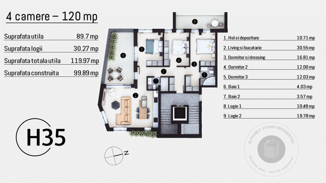 HELIADE INTRE VII - 4 CAMERE 120 MP, TERASA 31 MP, ETAJ 4, NZEB!