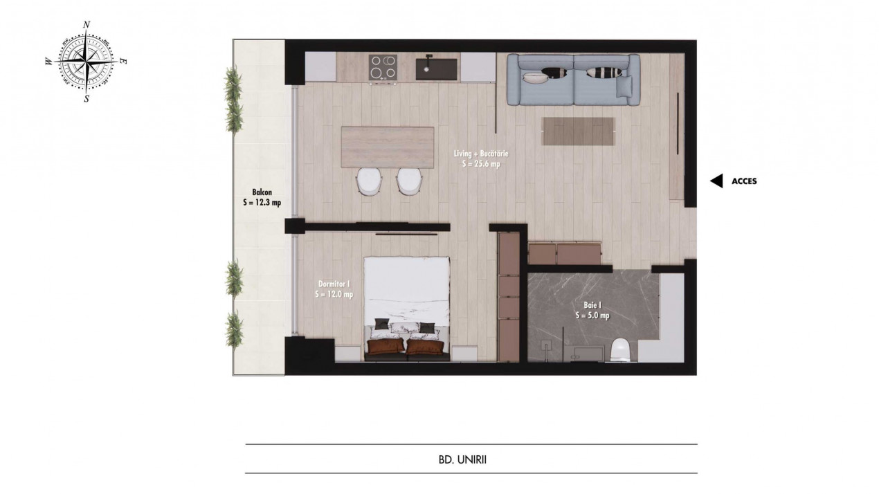 Piata Alba Iulia - Unirii - finisaje de lux - Studio Dublu - bloc nou